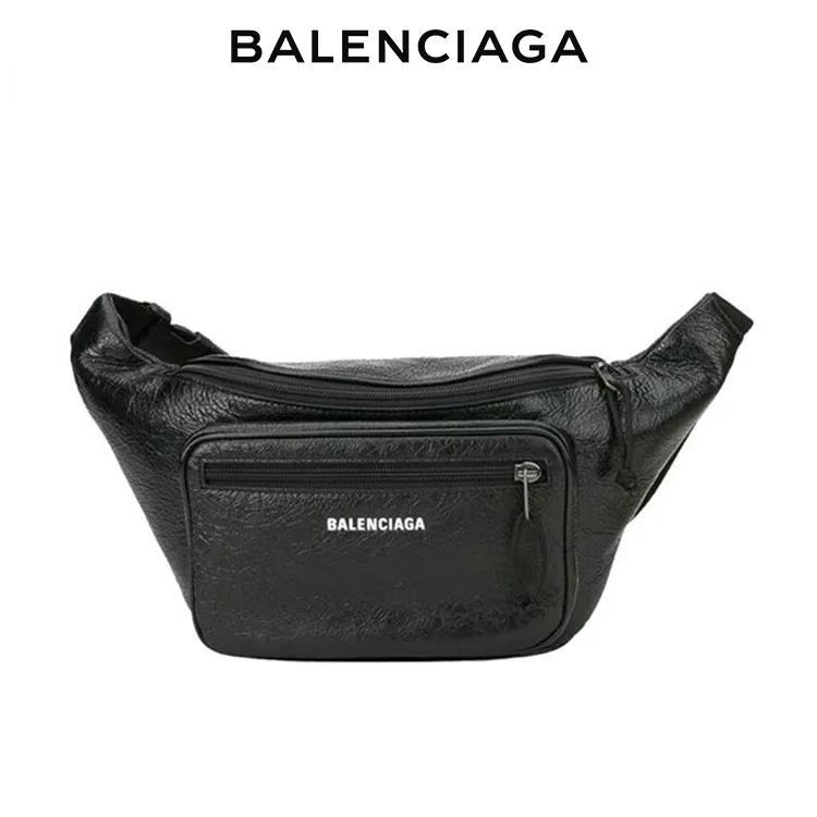 BALENCIAGA巴黎世家EXPLORER品牌標識荔枝紋黑色小牛皮腰包