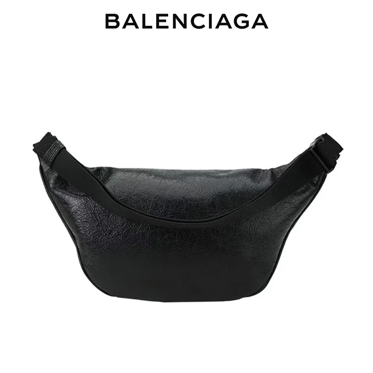 BALENCIAGA巴黎世家EXPLORER品牌標識荔枝紋黑色小牛皮腰包