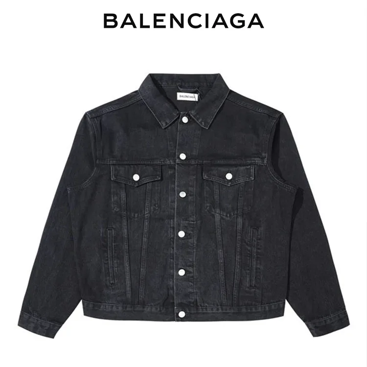 BALENCIAGA巴黎世家後背水鑽燙鑽LOGO字母牛仔外套