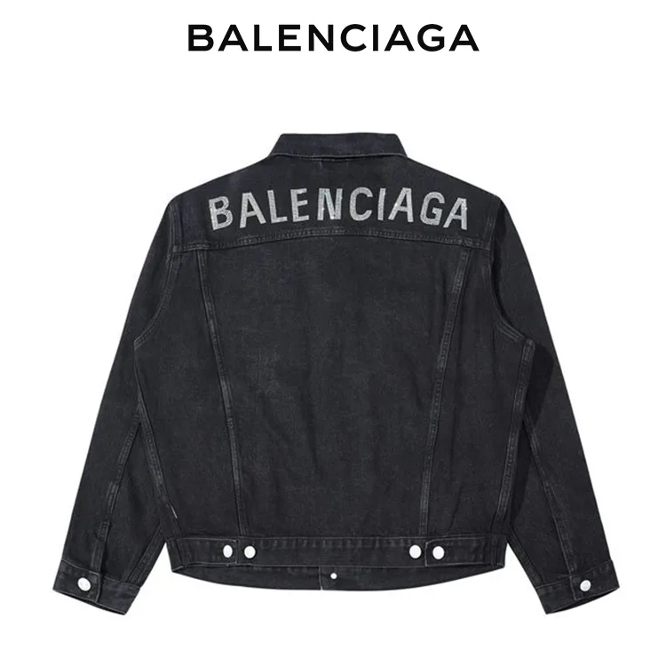 BALENCIAGA巴黎世家後背水鑽燙鑽LOGO字母牛仔外套