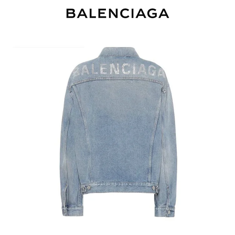 BALENCIAGA巴黎世家後背水鑽燙鑽LOGO字母牛仔外套