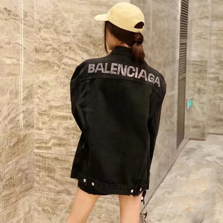 BALENCIAGA巴黎世家後背水鑽燙鑽LOGO字母牛仔外套