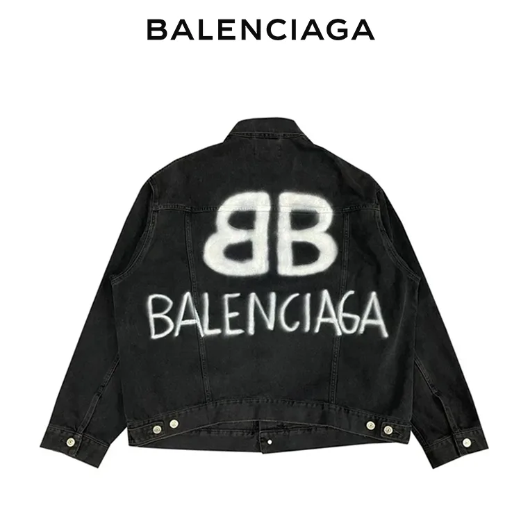 BALENCIAGA巴黎世家BB字母夜光塗鴉水洗牛仔外套