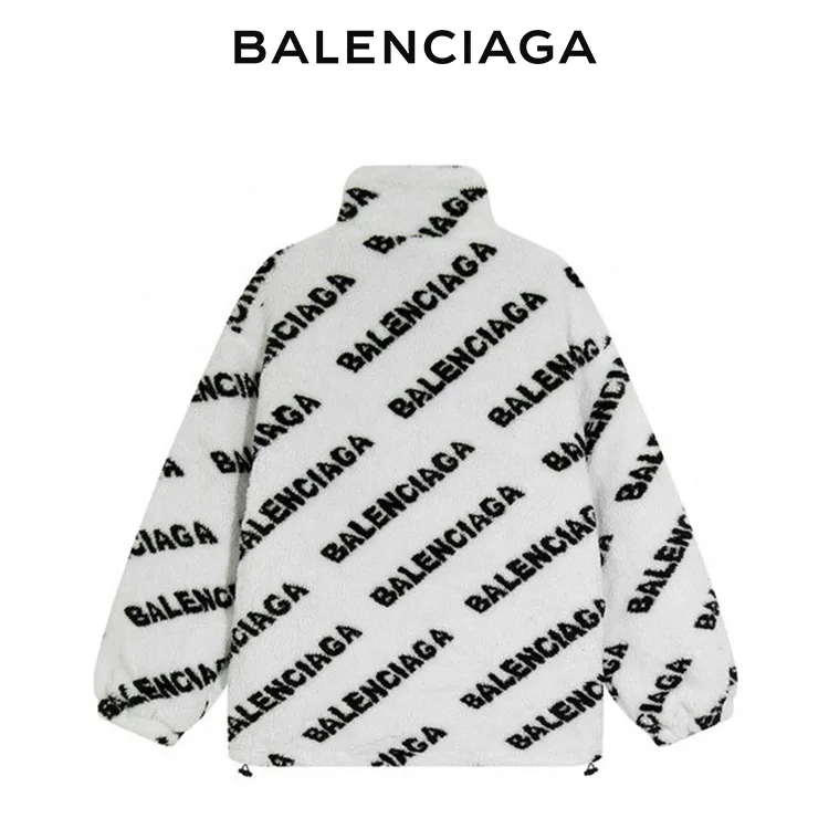 BALENCIAGA巴黎世家滿印LOGO羊羔毛拉鏈外套