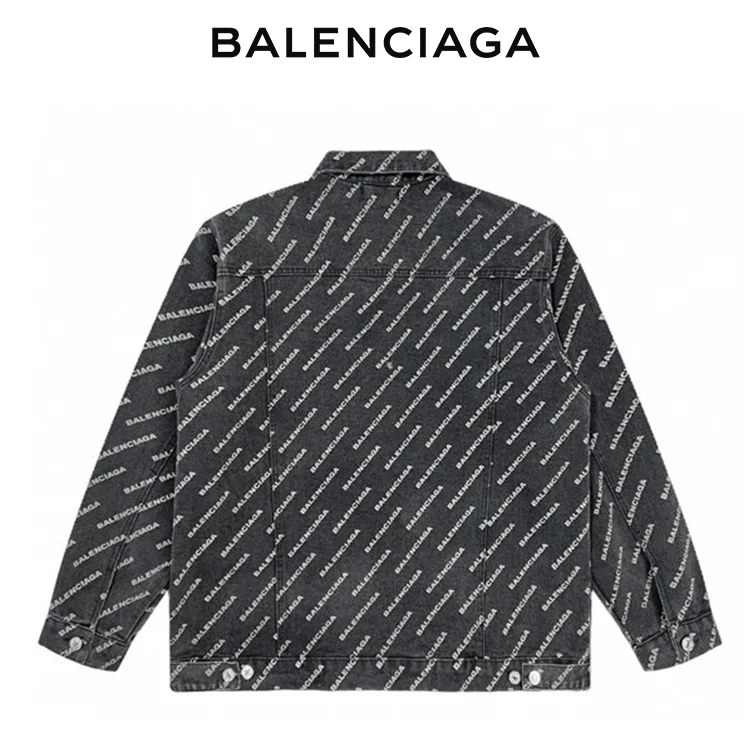 BALENCIAGA巴黎世家ALLOVER LOGO水洗黑色牛仔外套