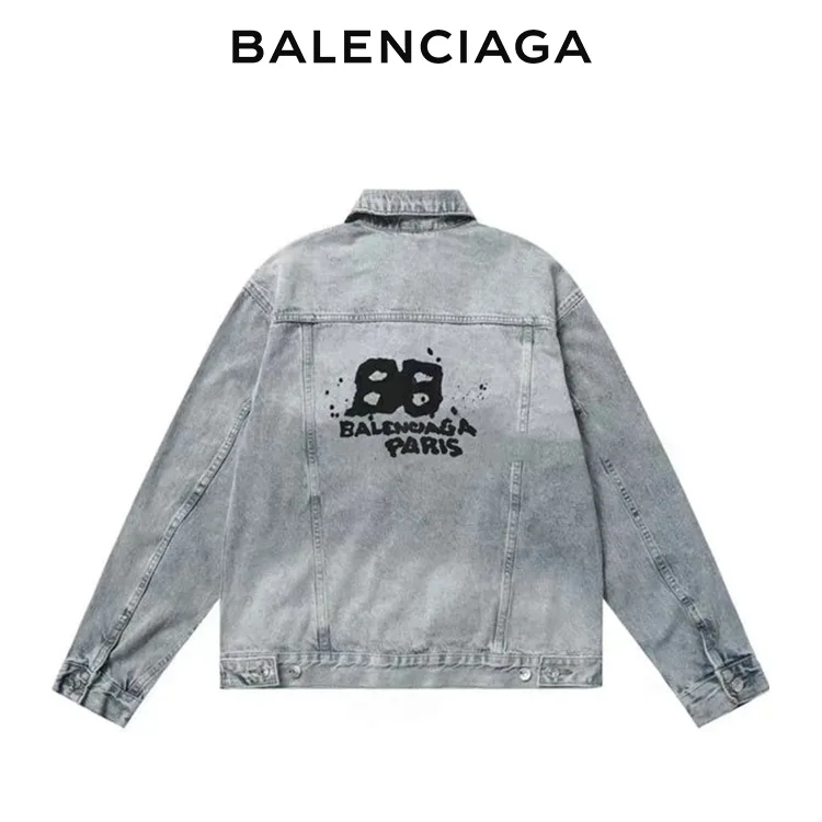 BALENCIAGA巴黎世家BB PARIS雙B塗鴉印花水洗牛仔外套