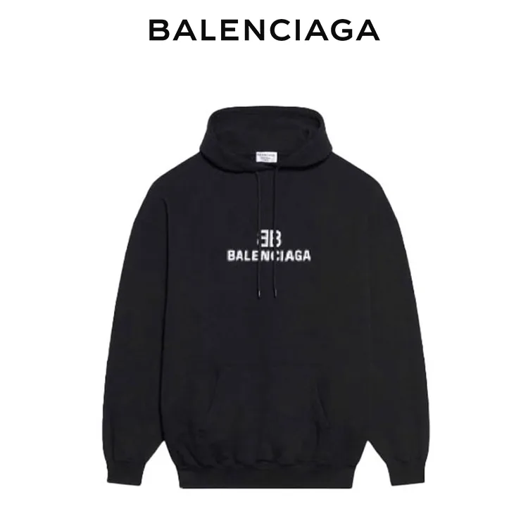 BALENCIAGA巴黎世家BB模糊馬賽克字母LOGO衛衣連帽衫