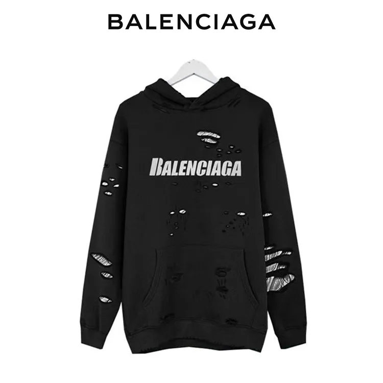 BALENCIAGA巴黎世家撕裂破洞破壞連帽衛衣