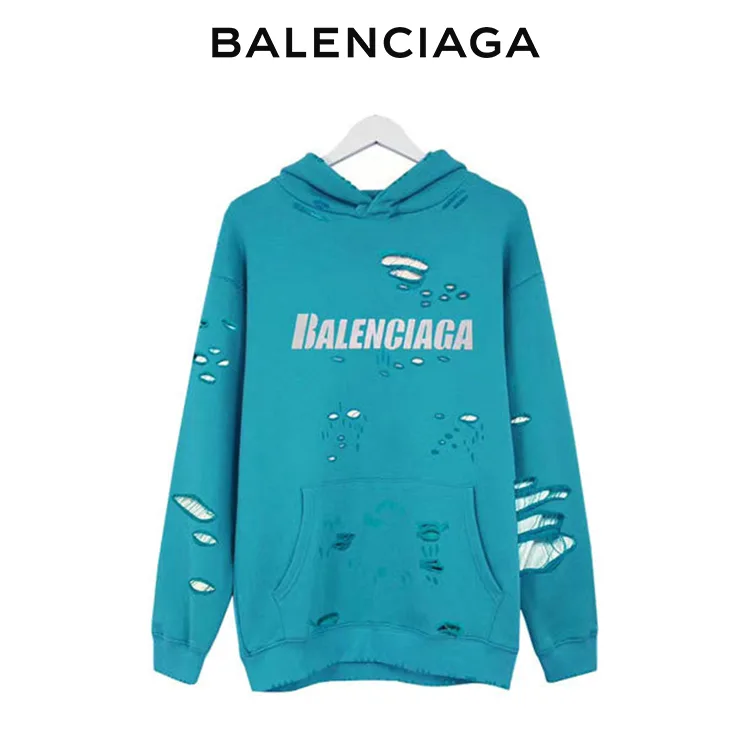 BALENCIAGA巴黎世家撕裂破洞破壞連帽衛衣