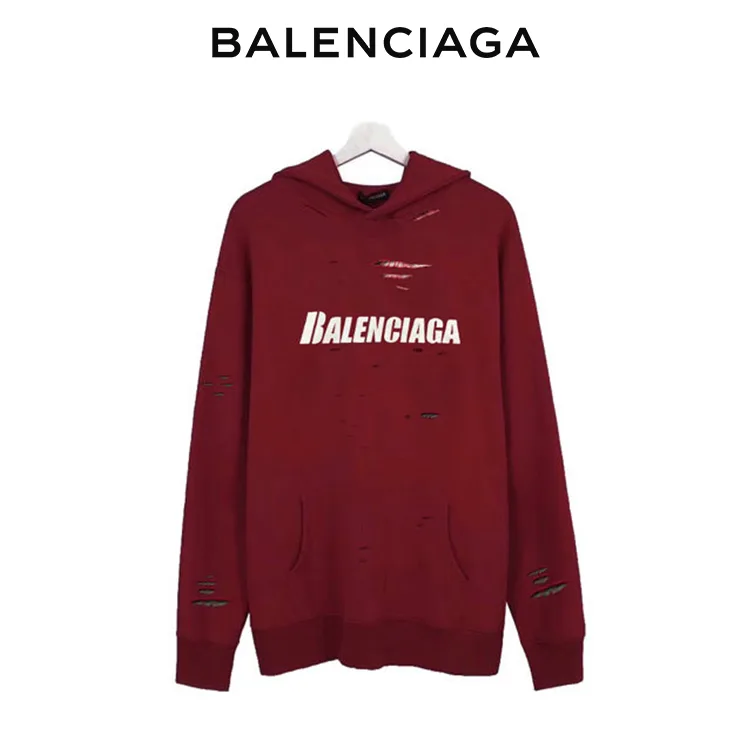 BALENCIAGA巴黎世家撕裂破洞破壞連帽衛衣