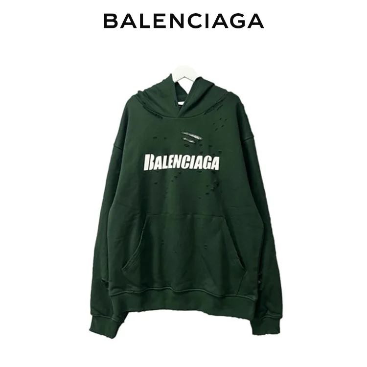 BALENCIAGA巴黎世家撕裂破洞破壞連帽衛衣