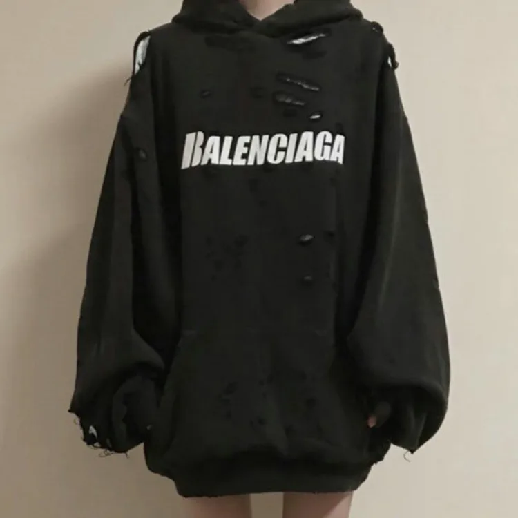 BALENCIAGA巴黎世家撕裂破洞破壞連帽衛衣