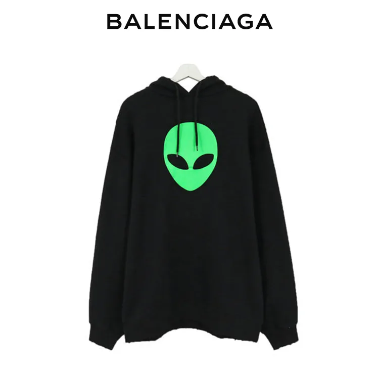 BALENCIAGA巴黎世家綠色外星人E.T破壞破洞連帽衛衣