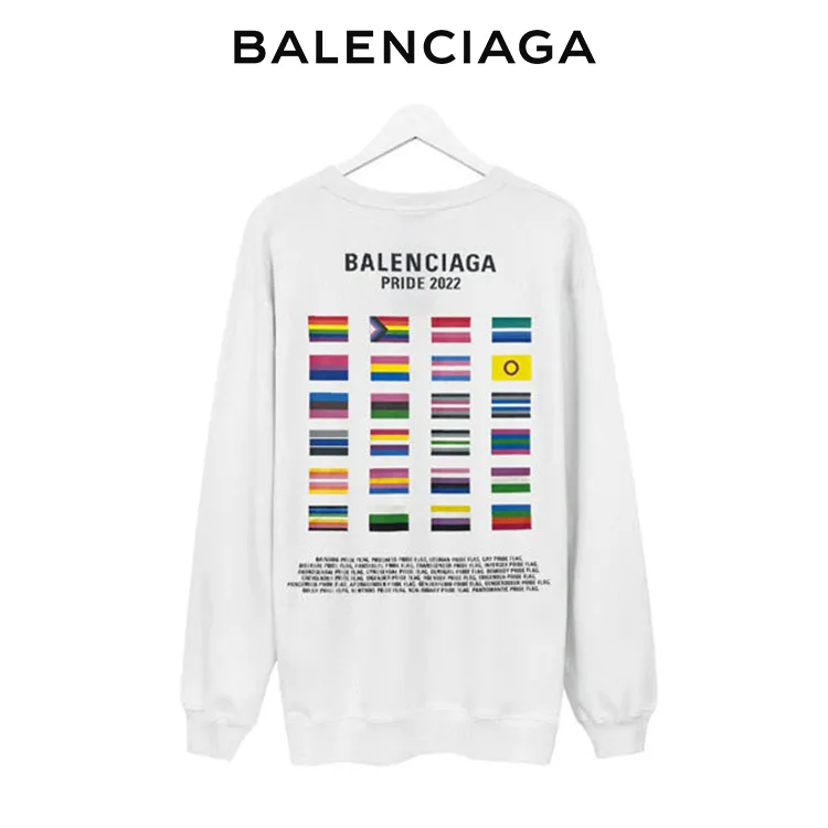 BALENCIAGA巴黎世家情侶人像多國國旗字母圓領衛衣