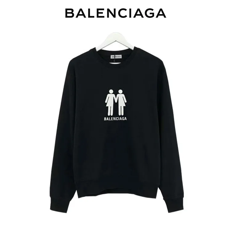 BALENCIAGA巴黎世家情侶人像多國國旗字母圓領衛衣