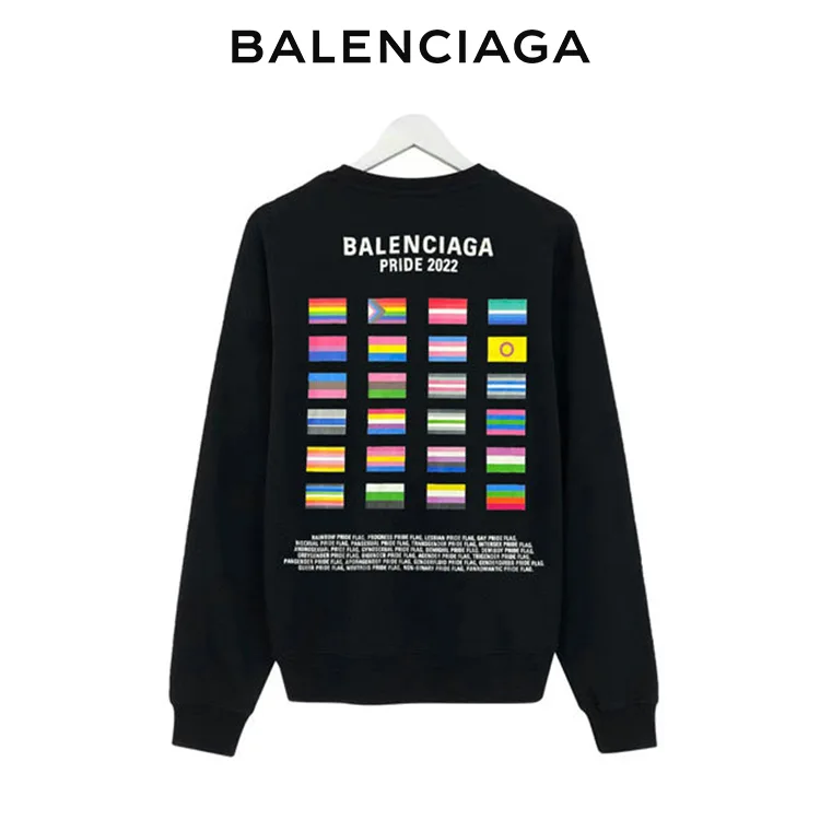 BALENCIAGA巴黎世家情侶人像多國國旗字母圓領衛衣