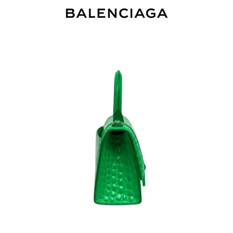 BALENCIAGA巴黎世家HOURGLASS女士同色系B微標鱷魚紋手提沙漏包