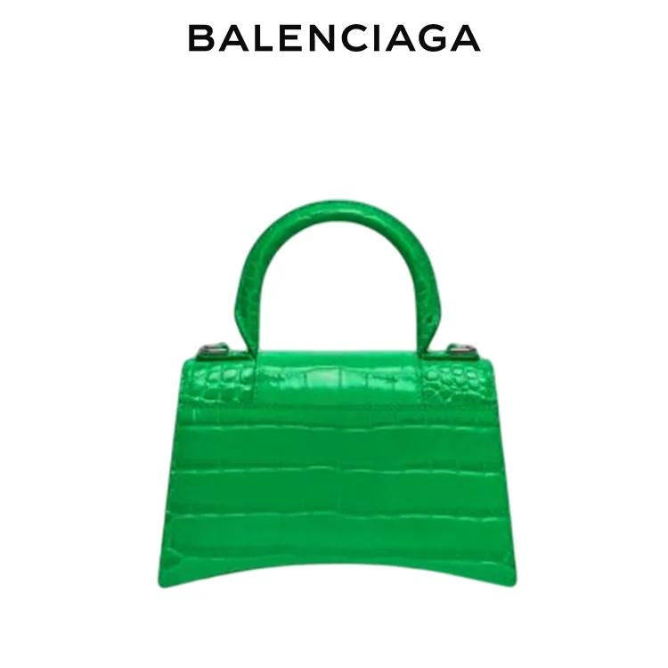 BALENCIAGA巴黎世家HOURGLASS女士同色系B微標鱷魚紋手提沙漏包