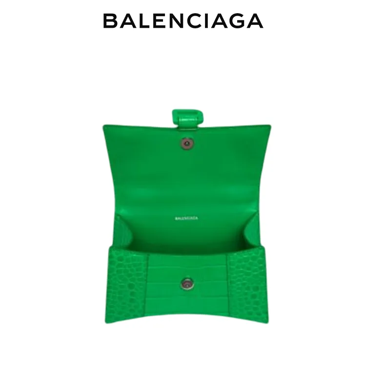 BALENCIAGA巴黎世家HOURGLASS女士同色系B微標鱷魚紋手提沙漏包