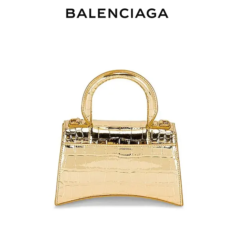 BALENCIAGA巴黎世家HOURGLASS女士同色系B微標鱷魚紋手提沙漏包