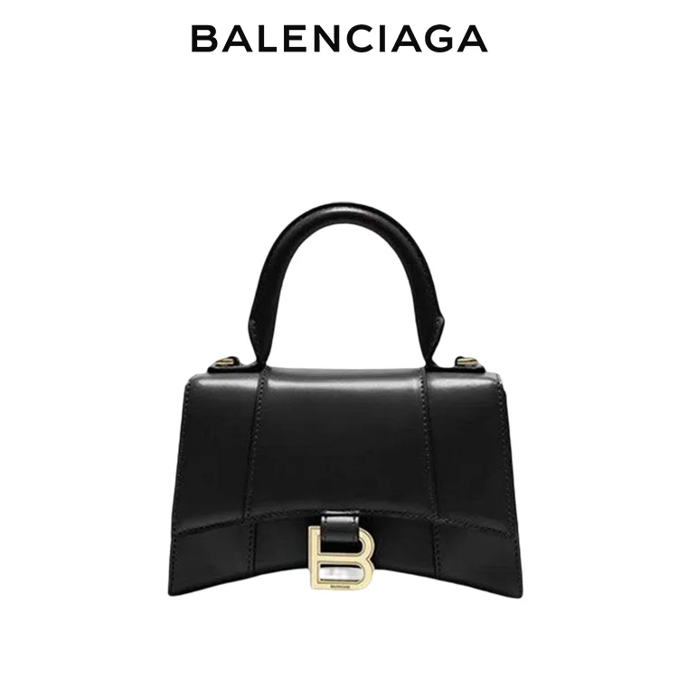 BALENCIAGA巴黎世家HOURGLASS女士光滑小牛皮金扣手提沙漏包