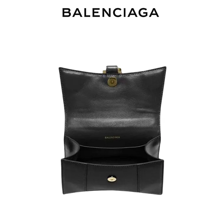 BALENCIAGA巴黎世家HOURGLASS女士光滑小牛皮金扣手提沙漏包