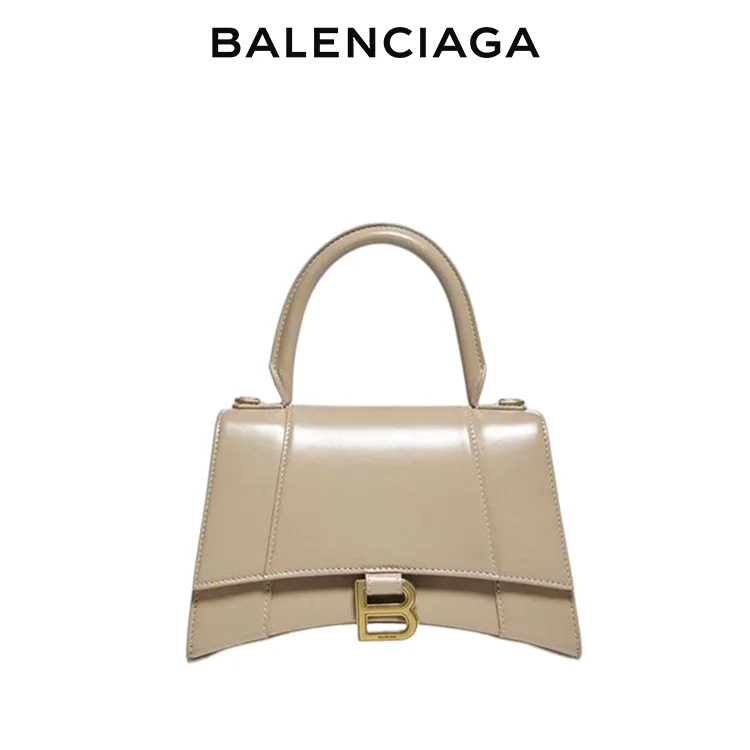 BALENCIAGA巴黎世家HOURGLASS女士光滑小牛皮金扣手提沙漏包