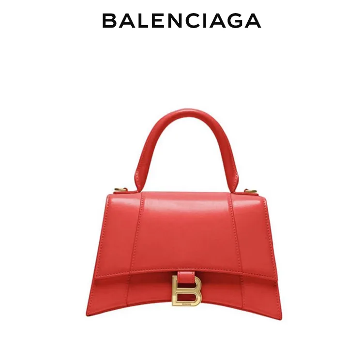 BALENCIAGA巴黎世家HOURGLASS女士光滑小牛皮金扣手提沙漏包