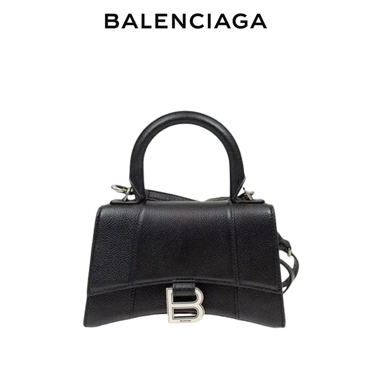 BALENCIAGA巴黎世家HOURGLASS女士小號荔枝紋小牛皮銀扣單肩手提沙漏包