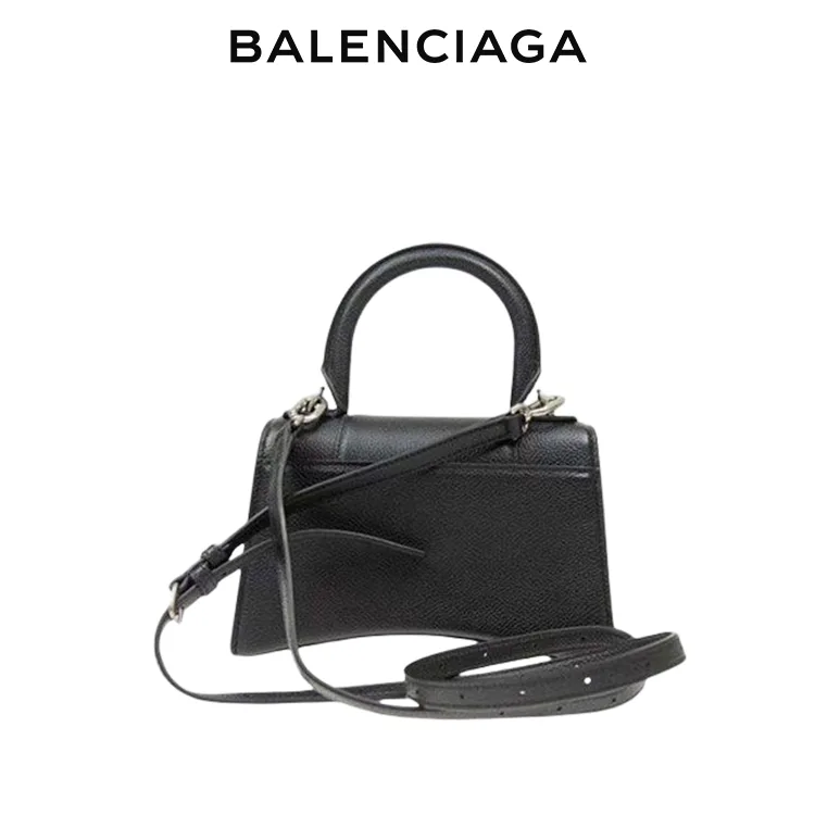 BALENCIAGA巴黎世家HOURGLASS女士小號荔枝紋小牛皮銀扣單肩手提沙漏包