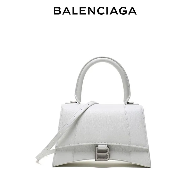 BALENCIAGA巴黎世家HOURGLASS女士小號荔枝紋小牛皮銀扣單肩手提沙漏包