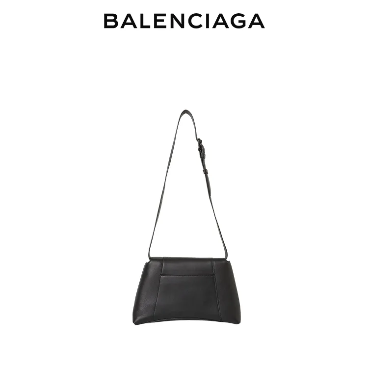 BALENCIAGA巴黎世家DOWNTOWN女士黑扣黑色牛皮革斜挎沙漏包