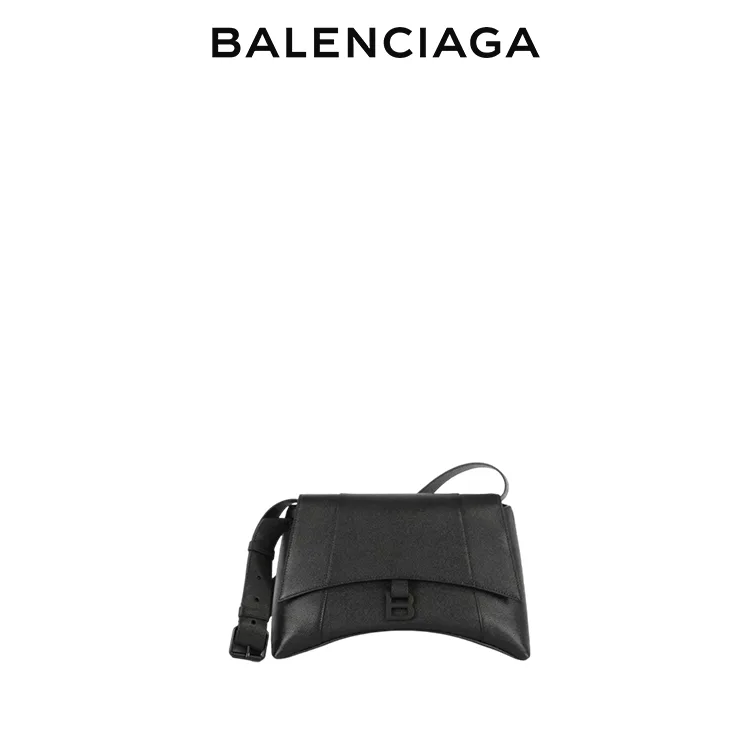 BALENCIAGA巴黎世家DOWNTOWN女士黑扣黑色牛皮革斜挎沙漏包