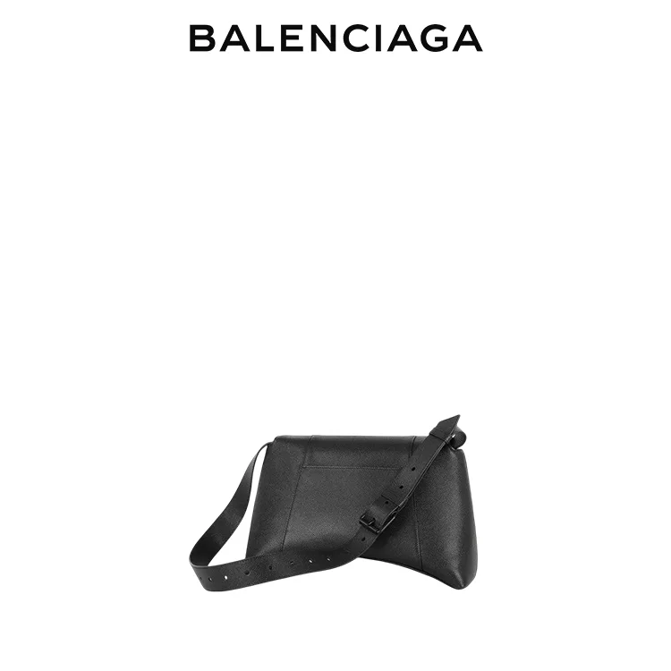 BALENCIAGA巴黎世家DOWNTOWN女士黑扣黑色牛皮革斜挎沙漏包