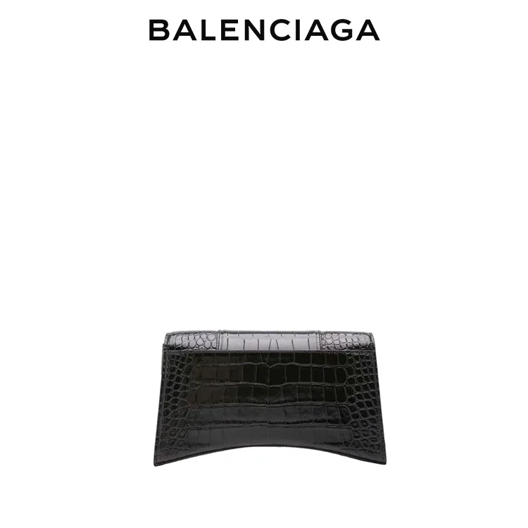 BALENCIAGA巴黎世家DOWNTOWN女士黑色黑扣鱷魚紋小牛皮時尚手提沙漏包