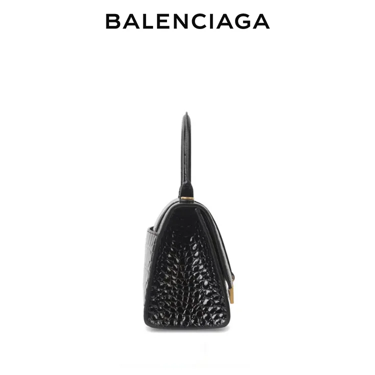 BALENCIAGA巴黎世家HOURGLASS女士金扣鱷魚紋壓花單肩手提沙漏包