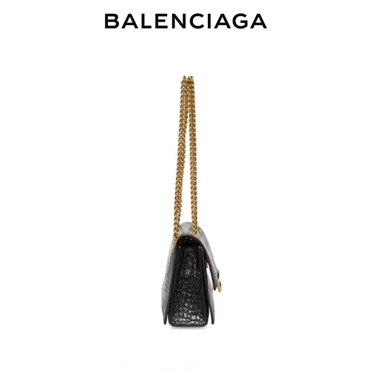 BALENCIAGA巴黎世家CRUSH女士小號鏈條包鱷魚紋沙漏包