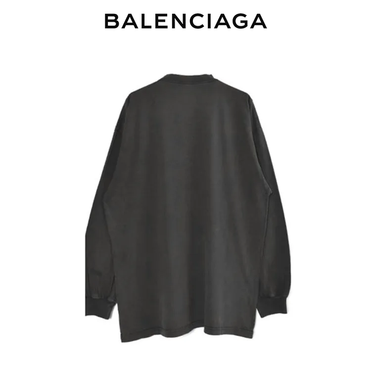 BALENCIAGA巴黎世家BB鎖扣袖子手臂LOGO破壞長袖T恤