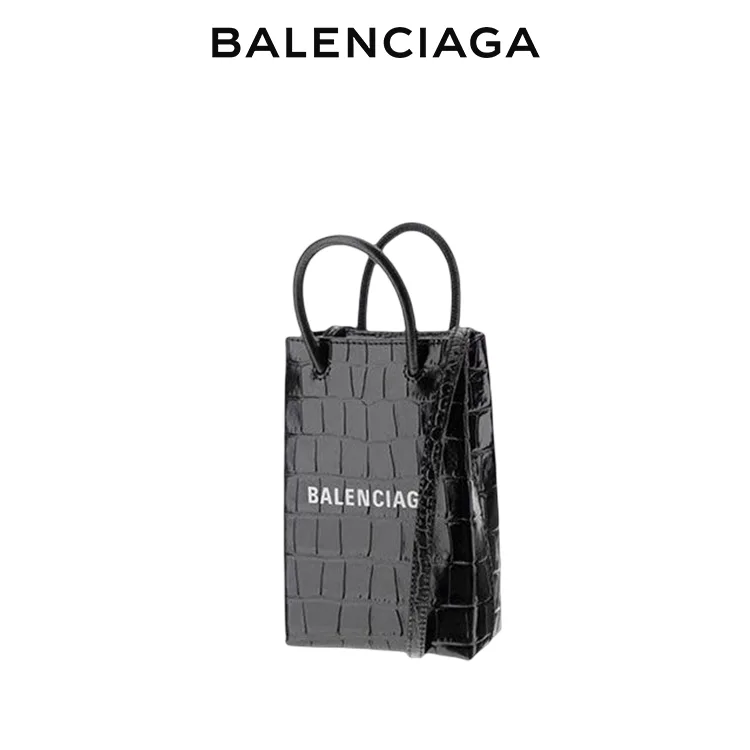 BALENCIAGA巴黎世家SHOPPING女士簡約品牌標識鱷魚紋手機包