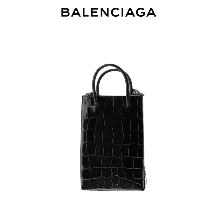 BALENCIAGA巴黎世家SHOPPING女士簡約品牌標識鱷魚紋手機包