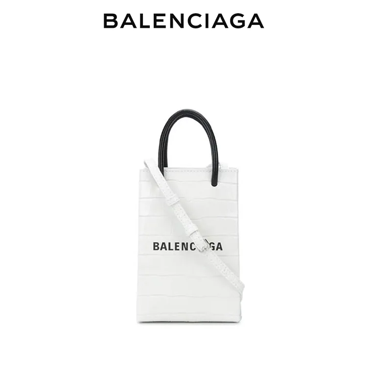 BALENCIAGA巴黎世家SHOPPING女士簡約品牌標識鱷魚紋手機包