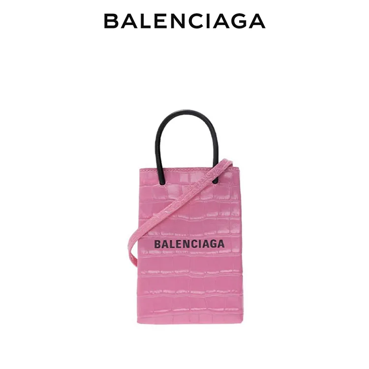 BALENCIAGA巴黎世家SHOPPING女士簡約品牌標識鱷魚紋手機包