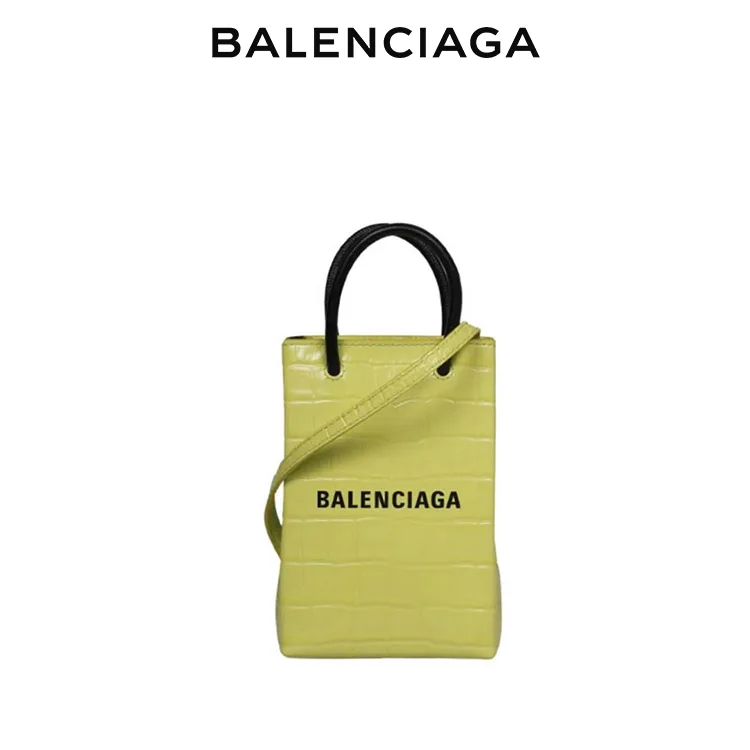 BALENCIAGA巴黎世家SHOPPING女士簡約品牌標識鱷魚紋手機包