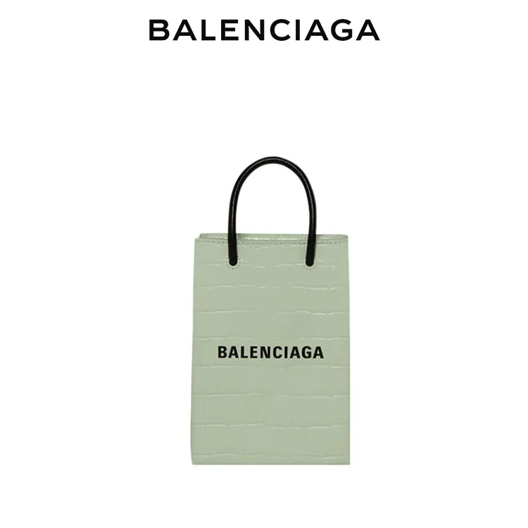 BALENCIAGA巴黎世家SHOPPING女士簡約品牌標識鱷魚紋手機包