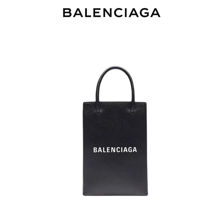 BALENCIAGA巴黎世家SHOPPING女士簡約品牌標識牛皮革手機包