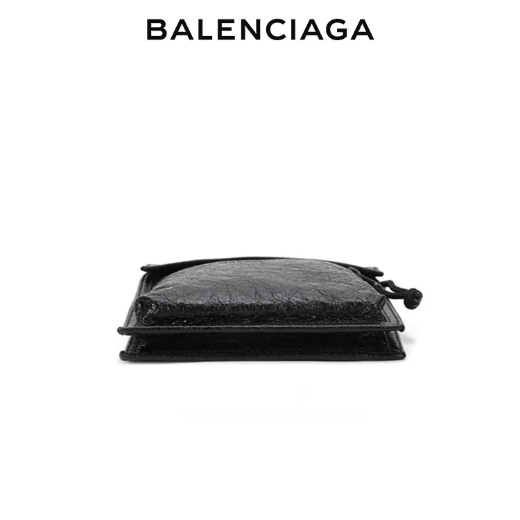 BALENCIAGA巴黎世家經典EXPLORER品牌標識黑色小羊皮斜背包手機包