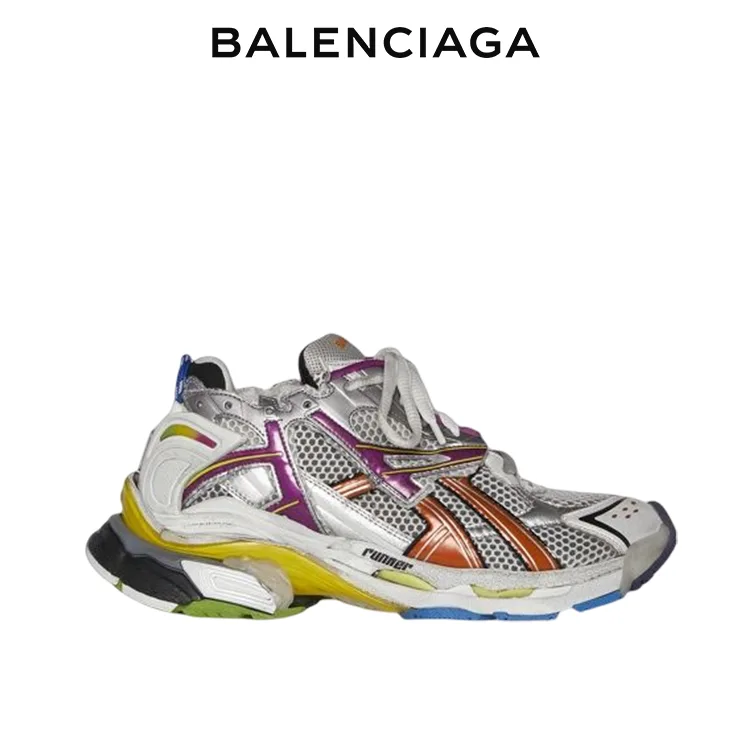 BALENCIAGA巴黎世家RUNNER磨損效果做舊拼接品牌標識運動鞋 男女同款