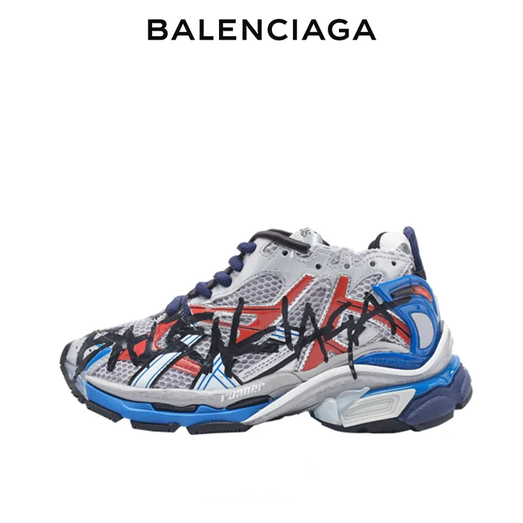 BALENCIAGA巴黎世家RUNNER GRAFFITI塗鴉運動鞋 灰藍紅 男女同款