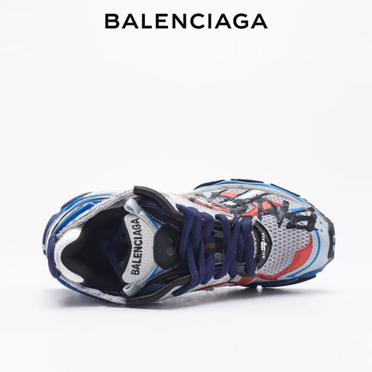 BALENCIAGA巴黎世家RUNNER GRAFFITI塗鴉運動鞋 灰藍紅 男女同款