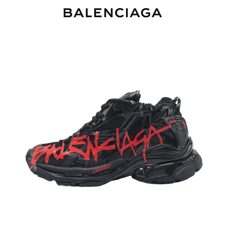 BALENCIAGA巴黎世家RUNNER GRAFFITI塗鴉運動鞋 黑紅 男女同款